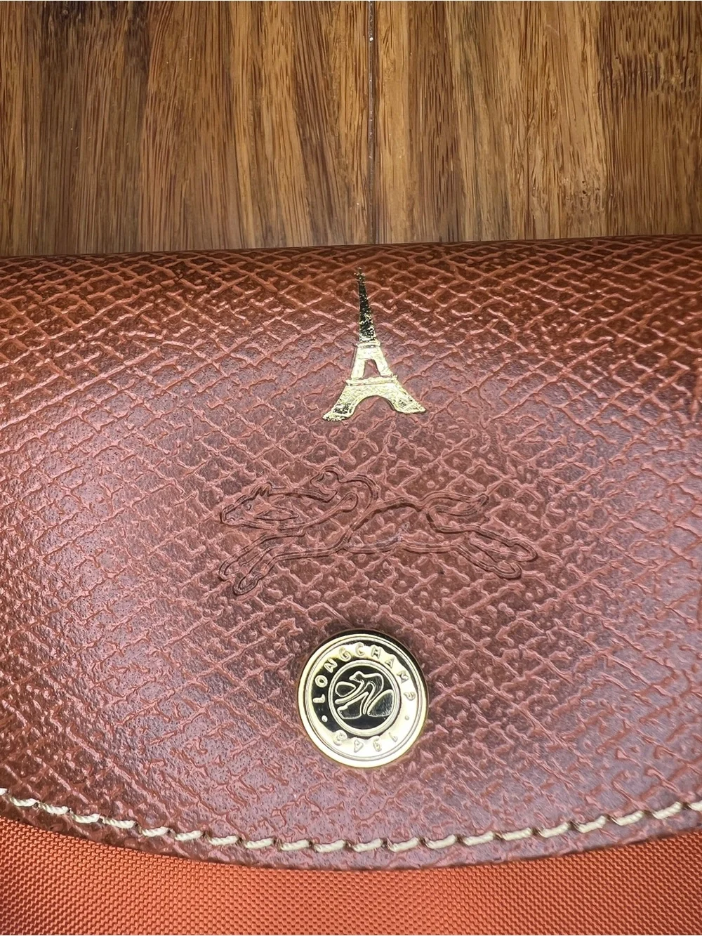 Longchamp Le Pliage Original M Tote Brick Orange PARIS Eiffel Tower stamp NWOT